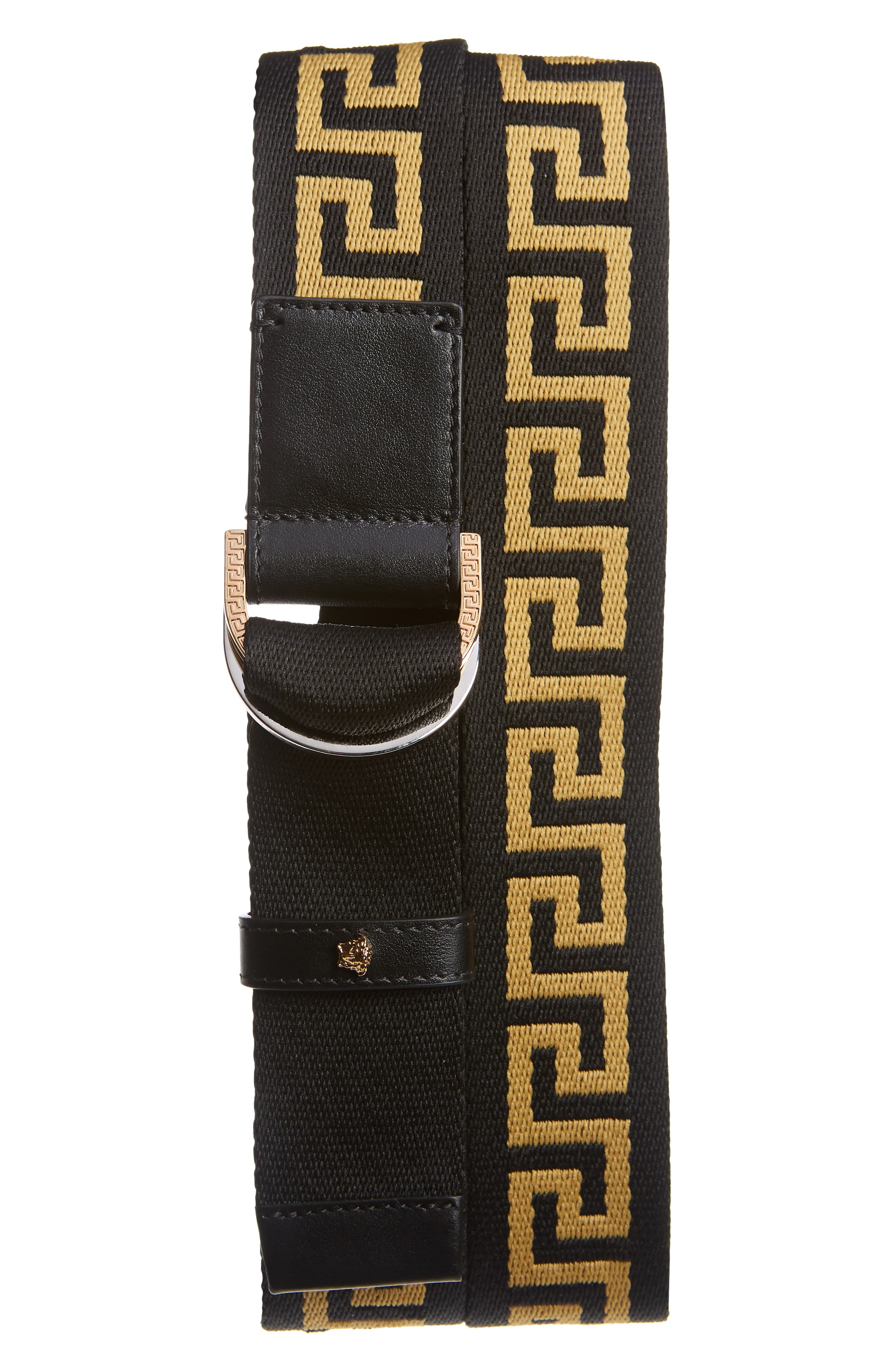 Versace Greek Key Web Belt in Black at Nordstrom, Size 110