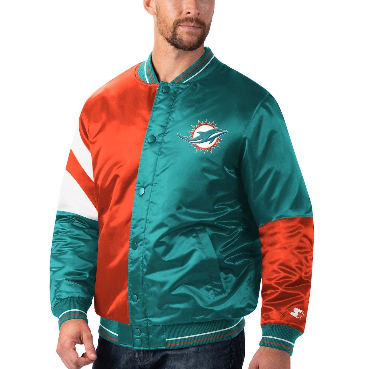 Miami Dolphins Vintage Logo Classic Starter Jacket- White 5XL