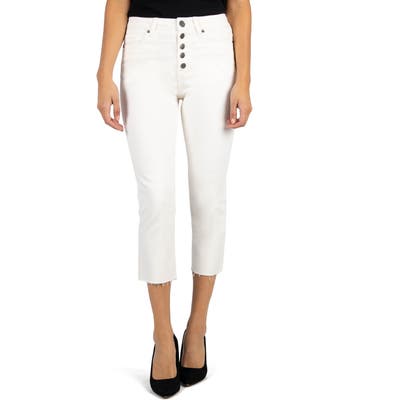 Kut From The Kloth Kelsey High Waist Raw Hem Crop Straight Leg Jeans, Ivory