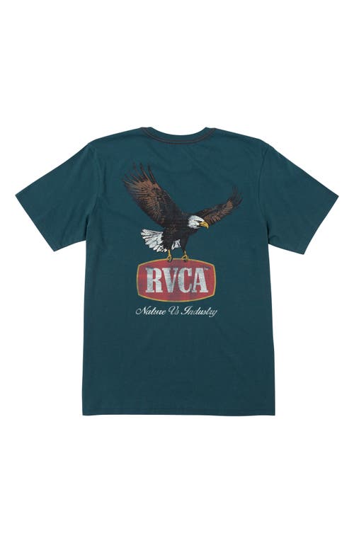 Shop Rvca Kids' Flight Path Cotton Graphic T-shirt In Duck Blue