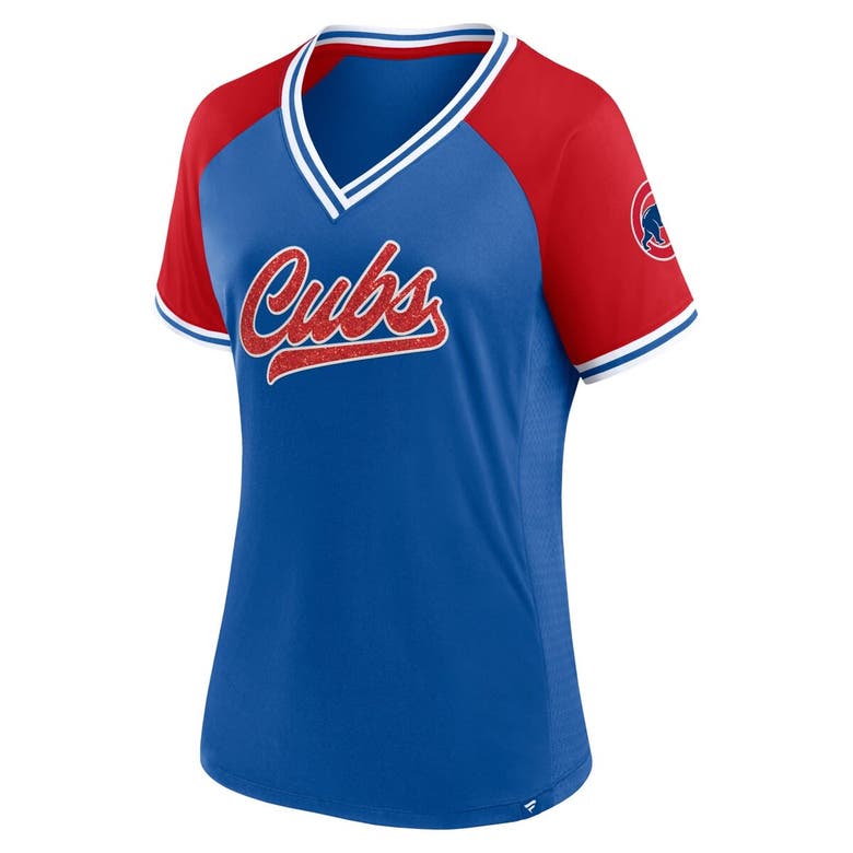 Shop Fanatics Branded Royal Chicago Cubs Glitz & Glam League Diva Raglan V-neck T-shirt