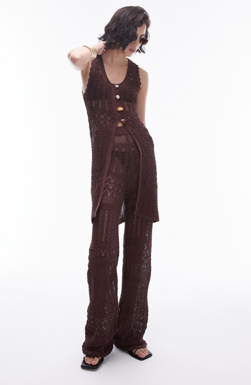 Open Stitch Sleeveless Duster in Brown