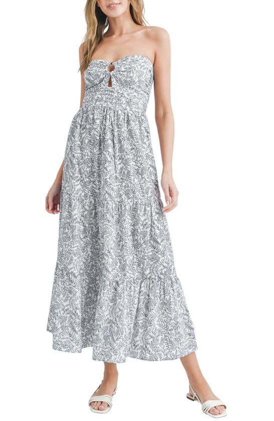 Shop Lush Front Keyhole Strapless Tiered Maxi Dress In Ivory Blue