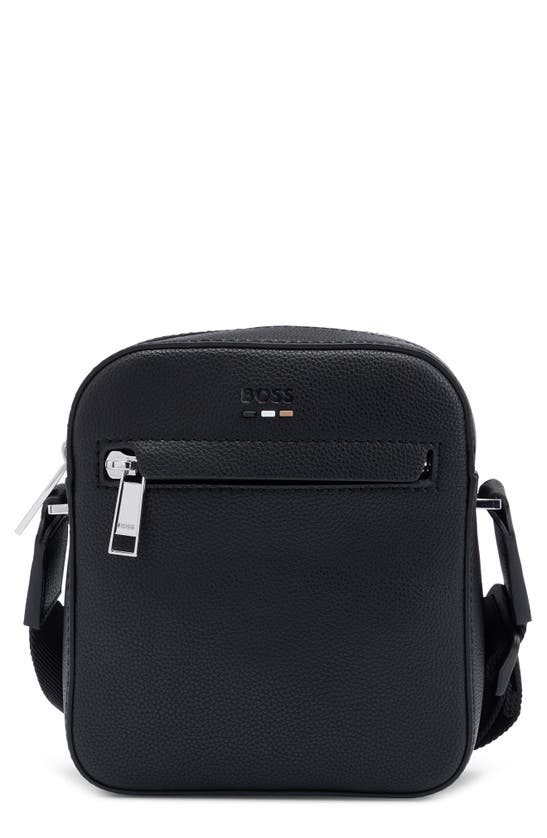Shop Hugo Boss Ray North/south Faux Leather Messenger Bag In Black