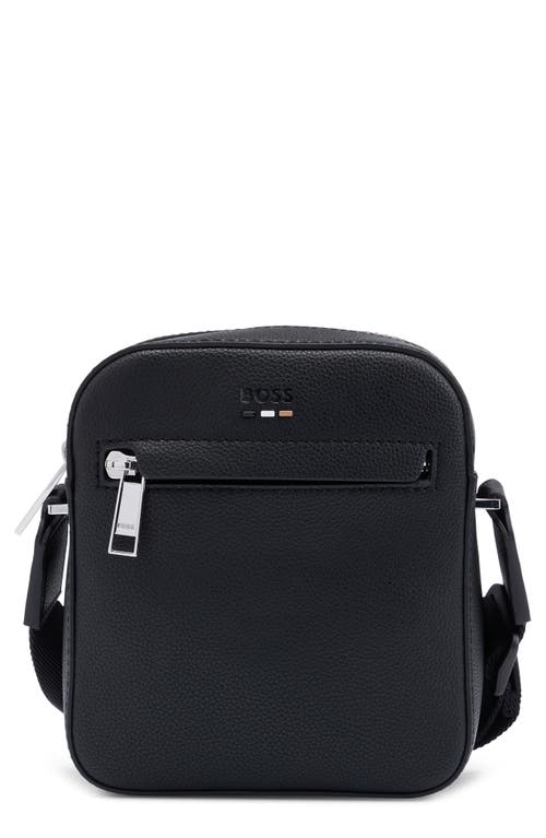 Ray North/South Faux Leather Messenger Bag in Black