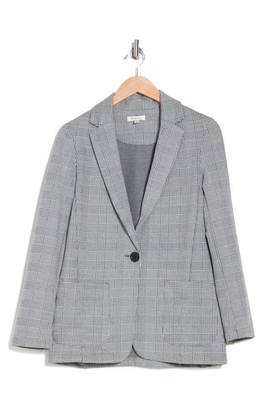 Max Studio Double Knit One-button Blazer In Black/ Ivory Glen Plaid