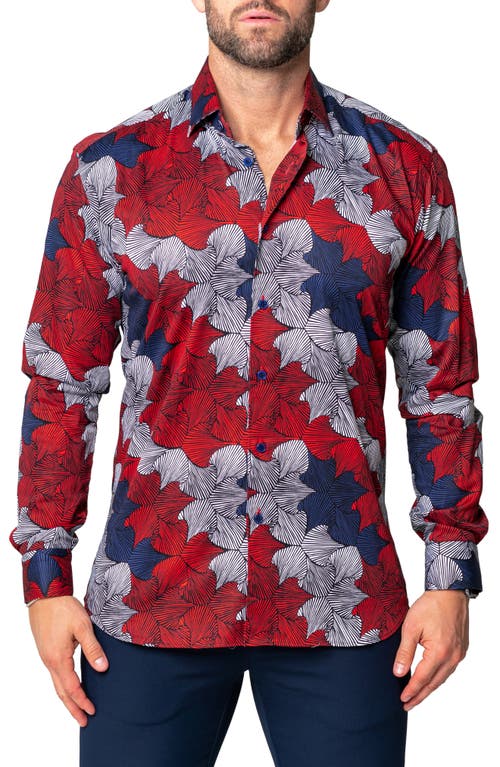 Maceoo Fibonacci Floralcluster Cotton Button-Up Shirt in Red Multi