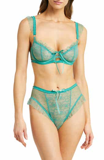 ROMA CONFIDENTIAL Fringe Sparkle Open Cup Underwire Bra & High Waist Crotchless  Panties Set in Black