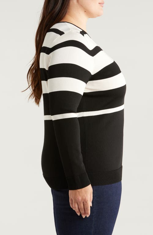 Shop Anne Klein Stripe Crewneck Sweater In Anne Black/anne White