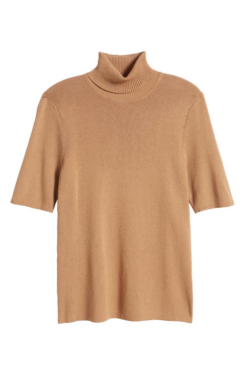 Shop Anne Klein Turtleneck Short Sleeve Rib Sweater In Vicuna