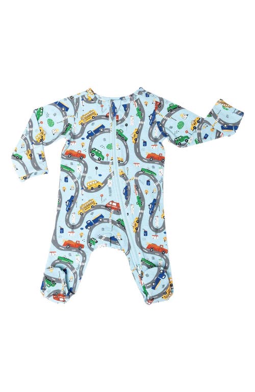 Shop Norani Cars Print Organic Cotton Footie In Blue Multi