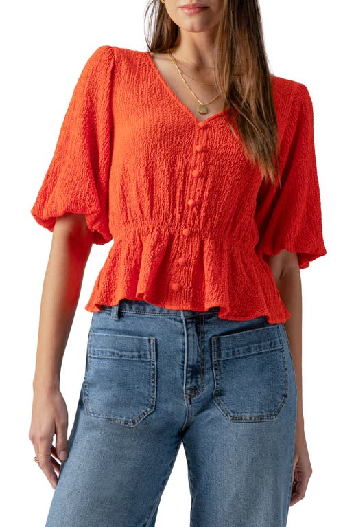 Shop Sanctuary Textured Puff Sleeve Blouse In Spicy Orange