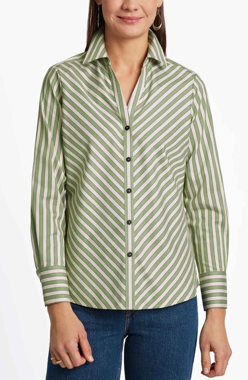 Shop Foxcroft Mary Stripe Stretch Button-up Shirt In Olive/neutral