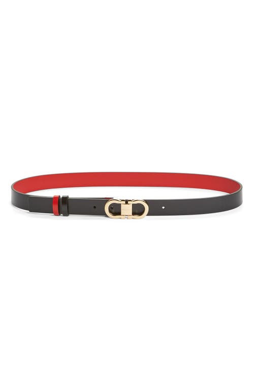 Ferragamo Smooth Leather Reversible Gancini Belt In Nero/flame Red