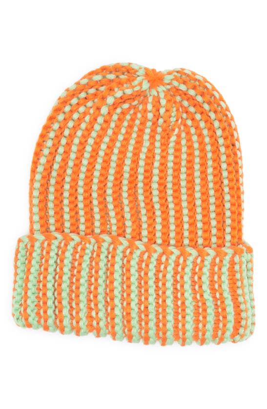 Bp. Stripe Rib Beanie In Orange- Light Blue