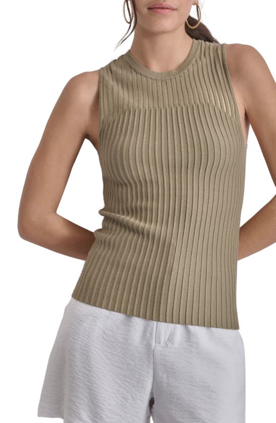 Dkny Stripe Sheer Yoke Sleeveless Sweater In Green