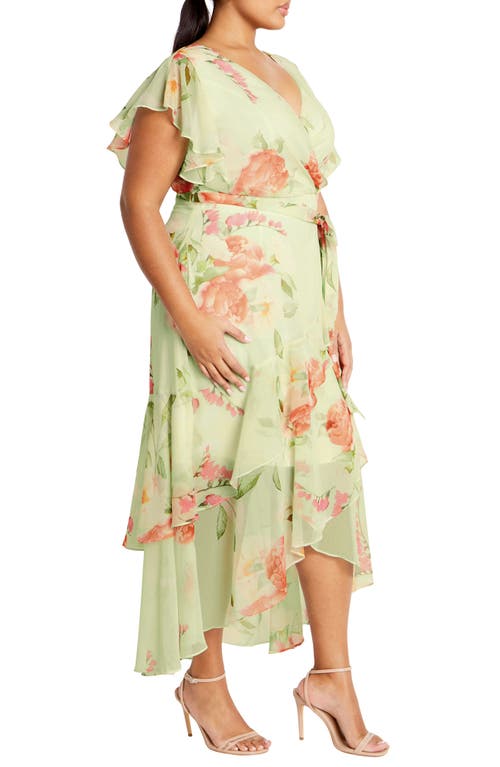 Shop City Chic Floral Print Faux Wrap Dress In Petal Perfection