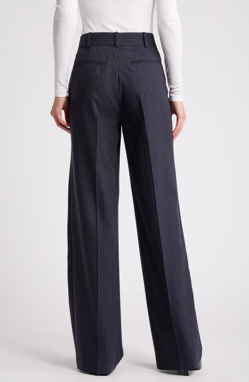 Shop Frame Pinstripe Straight Leg Pants In Navy Multi