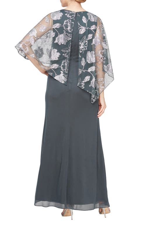 Shop Sl Fashions Metallic Chiffon Overlay Gown In Smoke/silver