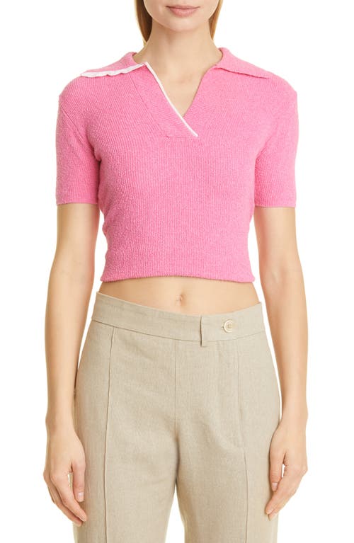 Jacquemus Women's Le Polo Bagnu Open Back Terry Crop Polo in Pink