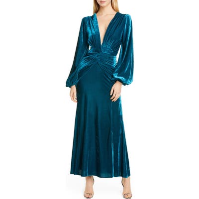 Patbo Long Sleeve Velvet Gown, 4 BR - Blue