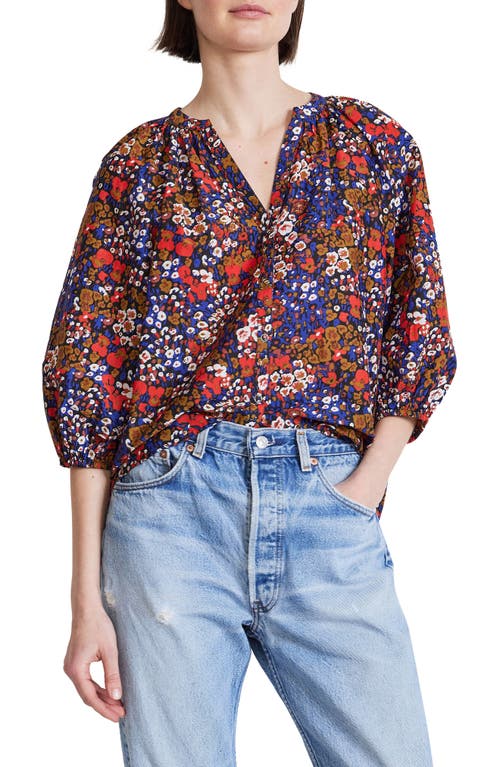Apiece Apart Mitte Floral Cotton & Silk Blouse in Bold Blomster Red