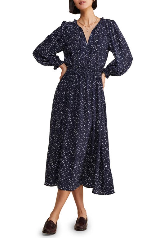 Long Sleeve Maxi Dress in Scattered Dot - Navy