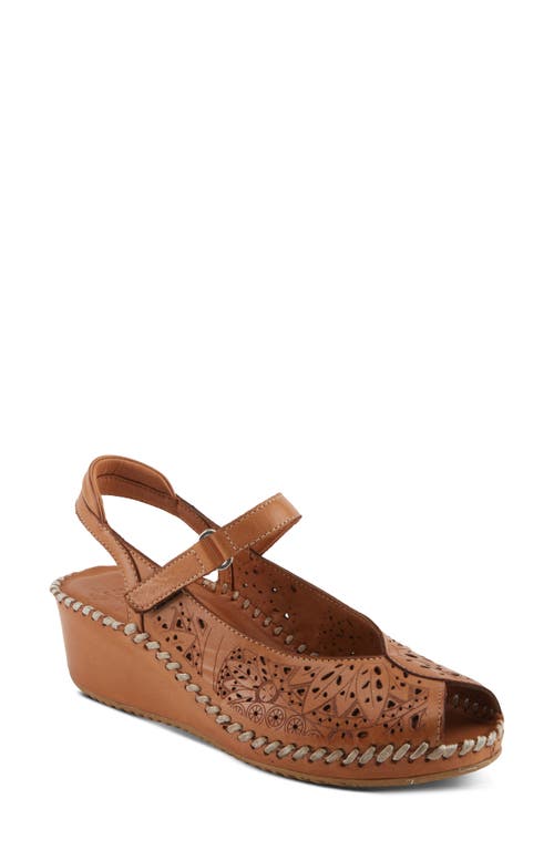 Spring Step Santonio Slingback Peep Toe Wedge Sandal In Camel