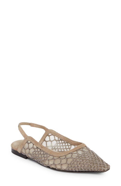 Brunello Cucinelli Caged Monili Pointed Toe Slingback Flat Silver at Nordstrom,
