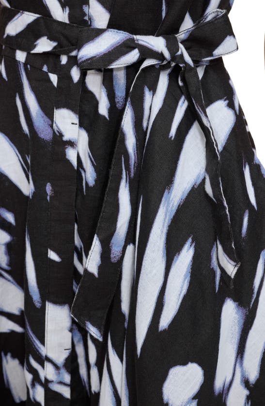 Shop Dkny Print Cap Sleeve Linen Shirtdress In Black/ Wave Blue Multi