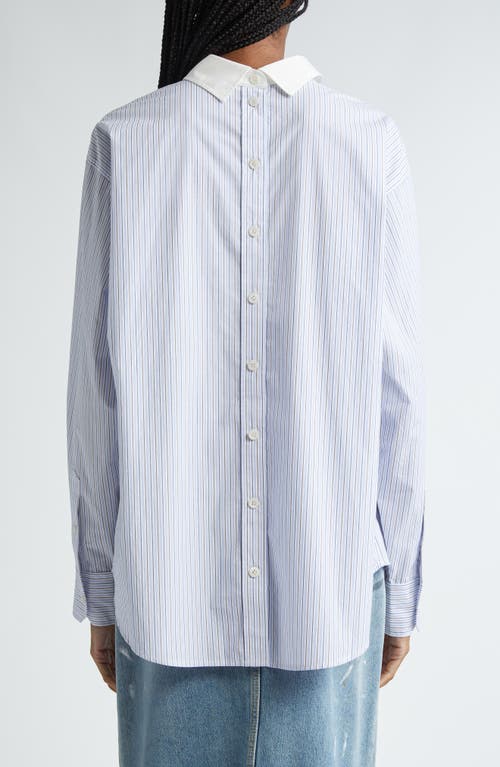 Acne Studios Logo-embroidered Striped Button-up Shirt In Dusty Blue/cold Brown