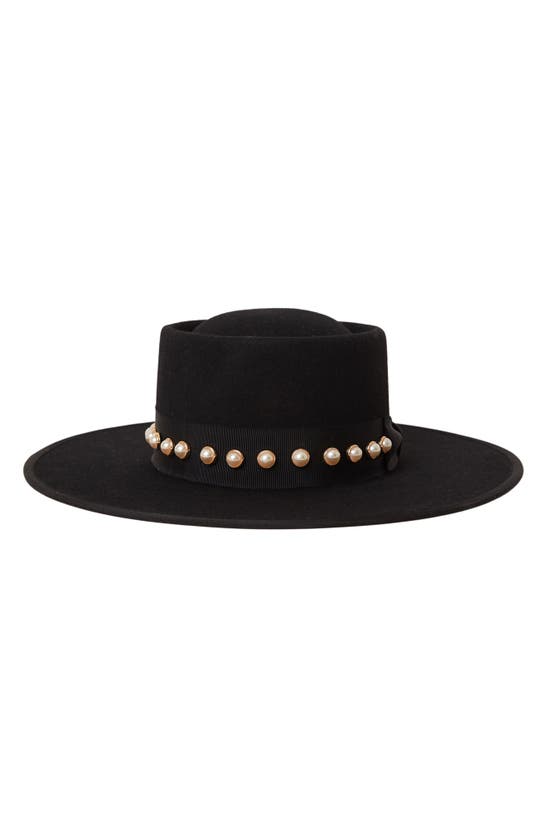 Shop Btb Los Angeles Hazel Imitation Pearl Wool Hat In Black