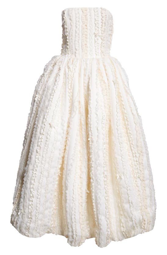 Shop Tanner Fletcher Gender Inclusive Lucille Raw Ruffle Strapless Gown In Ivory/ Antique White Ruffle