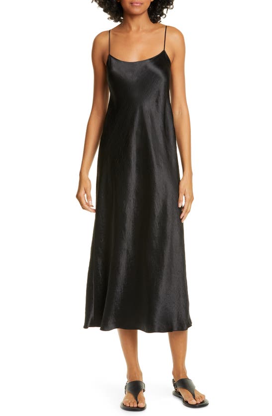 Vince Hammered Satin Slip Dress In Black
