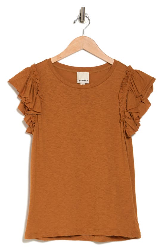Industry Republic Clothing Double Flutter Sleeve Cotton Top In Brown