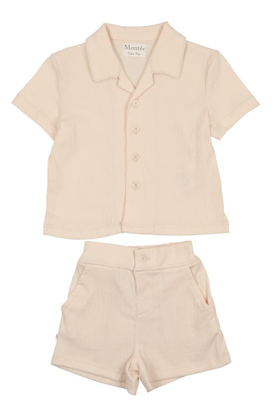 Shop Maniere Gauze Camp Shirt & Shorts Set In Cream