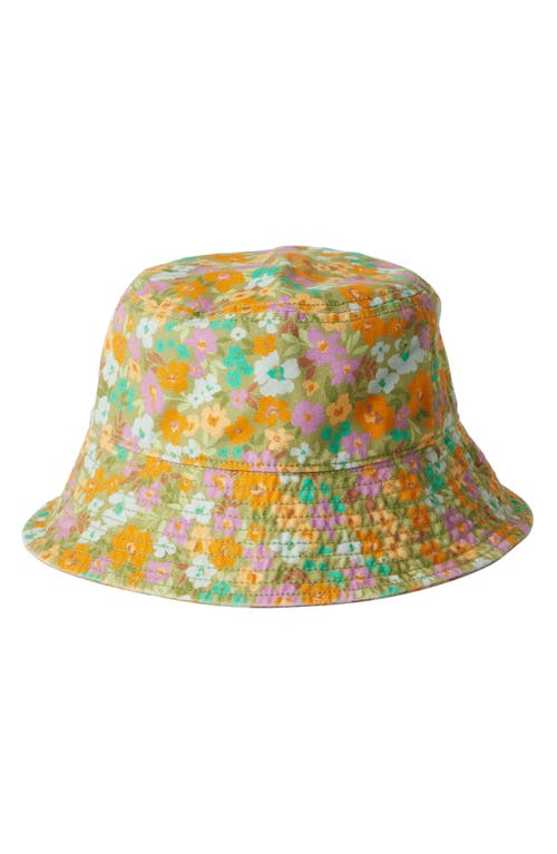 Floral Print Canvas Bucket Hat in Palm Green