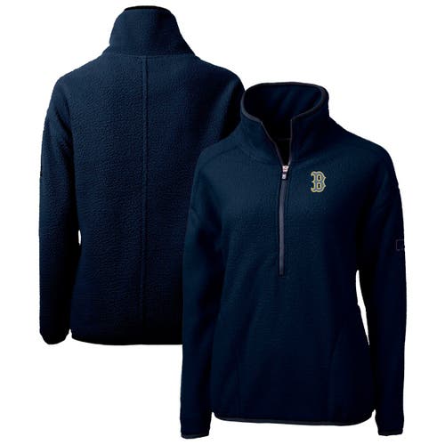 Women's Cutter & Buck Navy Boston Red Sox City Connect Cascade Eco Sherpa Half-Zip Pullover Jacket