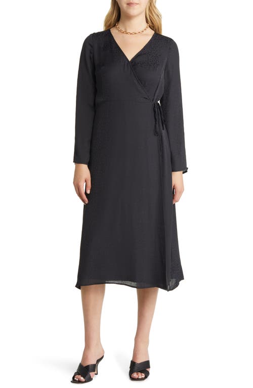 halogen(r) Animal Print Long Sleeve Wrap Dress in Black