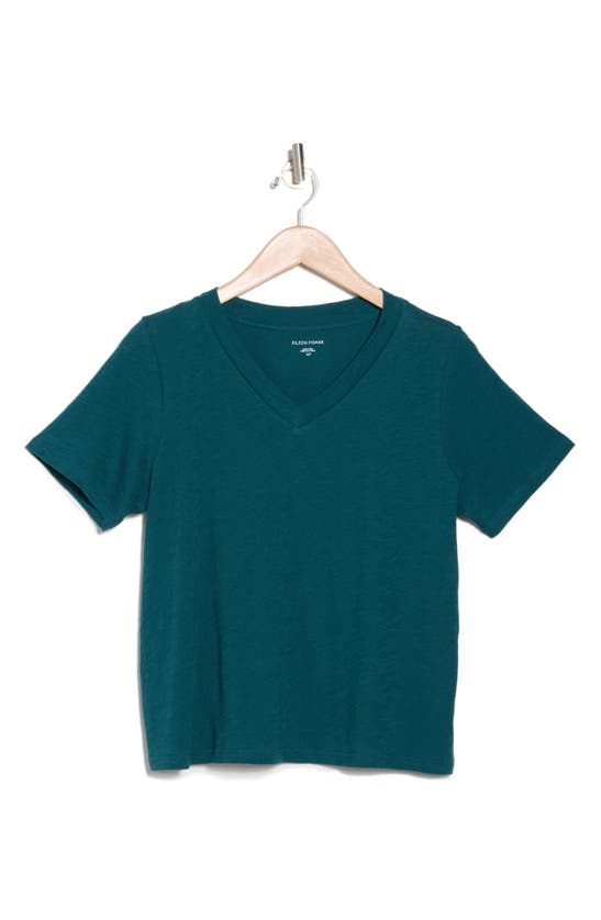 Eileen Fisher V-neck Organic Cotton T-shirt In Green