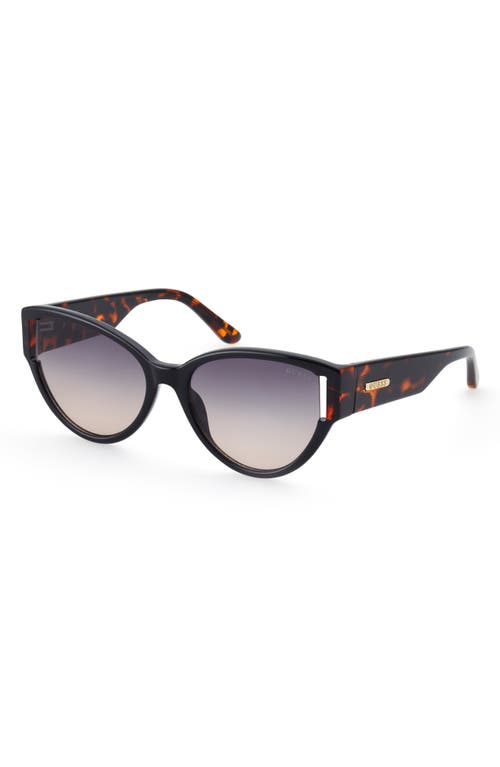 Shop Guess 56mm Gradient Butterfly Sunglasses In Shiny Black/gradient Smoke