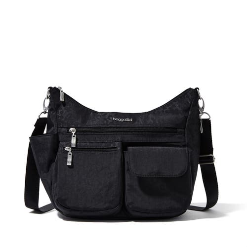 Baggallini Modern Everywhere Hobo Crossbody Bag With Wristlet In Black Cheetah Emboss