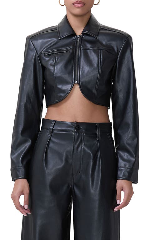 Shop Afrm Hallie Crop Faux Leather Jacket In Noir Pu