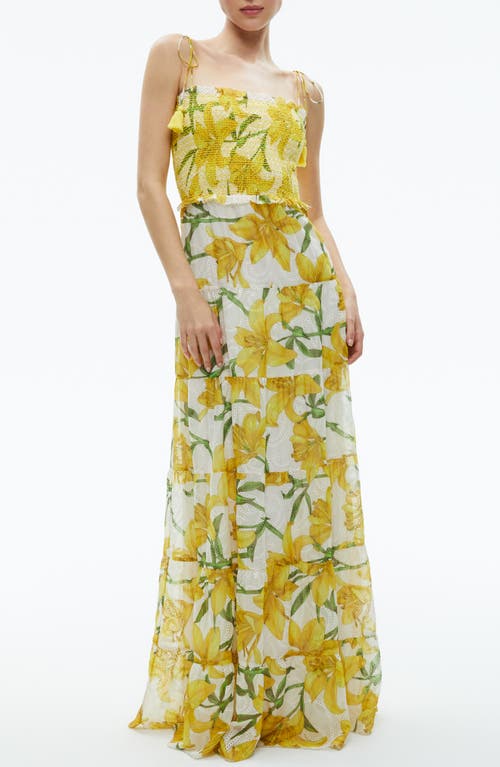 Alice And Olivia Alice + Olivia Marna Floral Tiered Eyelet Maxi Dress In Yellow