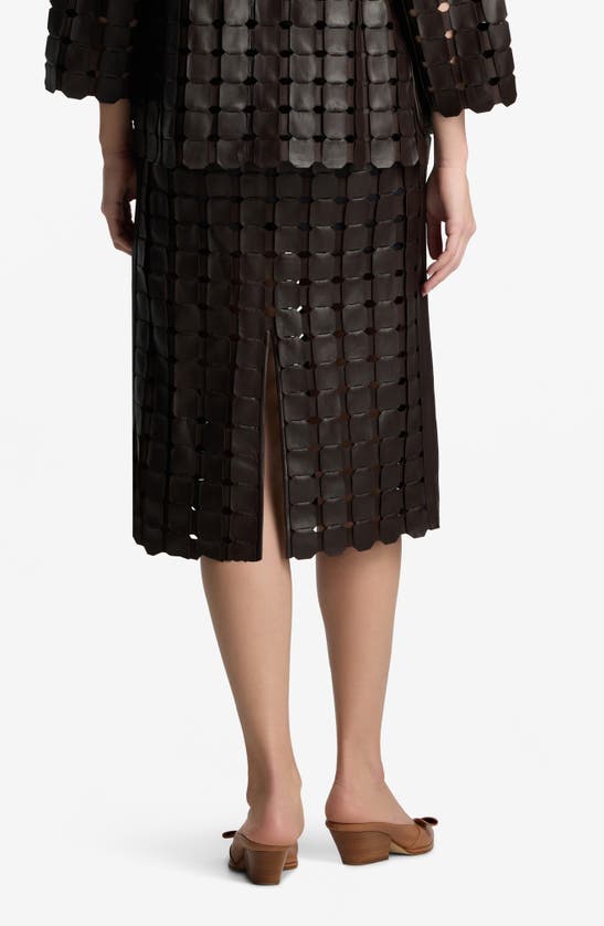 Shop St John St. John Collection Geometric Woven Leather Skirt In Mocha