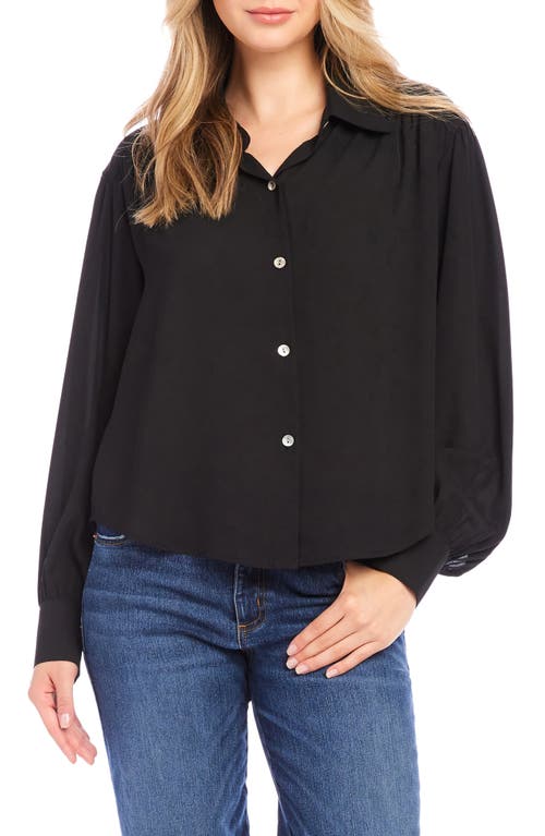 Shop Karen Kane Drapey Crepe Button-up Shirt In Black