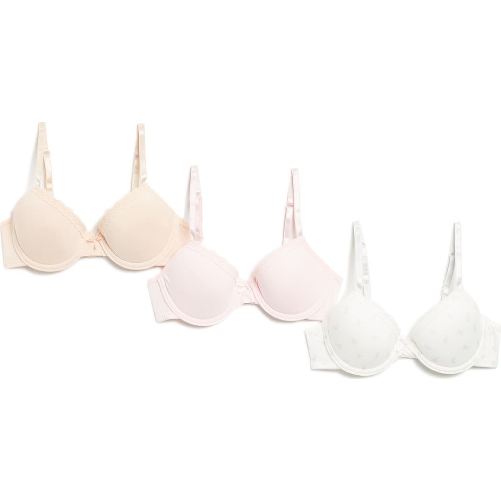 Shop Rene Rofe Girl Kids' Genesis 3-pack Lace Trim Bras In White Multi
