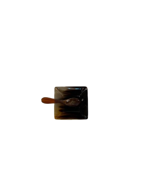 Maadili Collective Horn Spice Bowl With Spoon In Brown