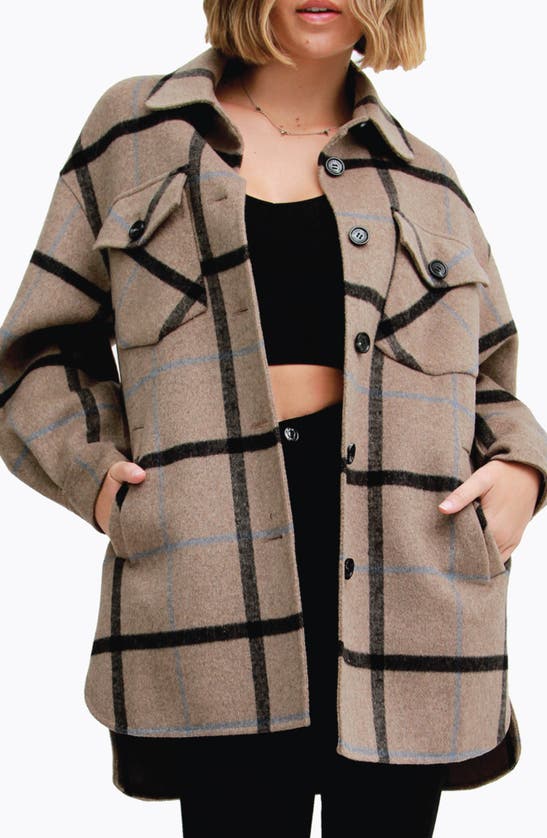 Belle & Bloom Rivers Edge Wool Blend Shirt Jacket In Oat Plaid