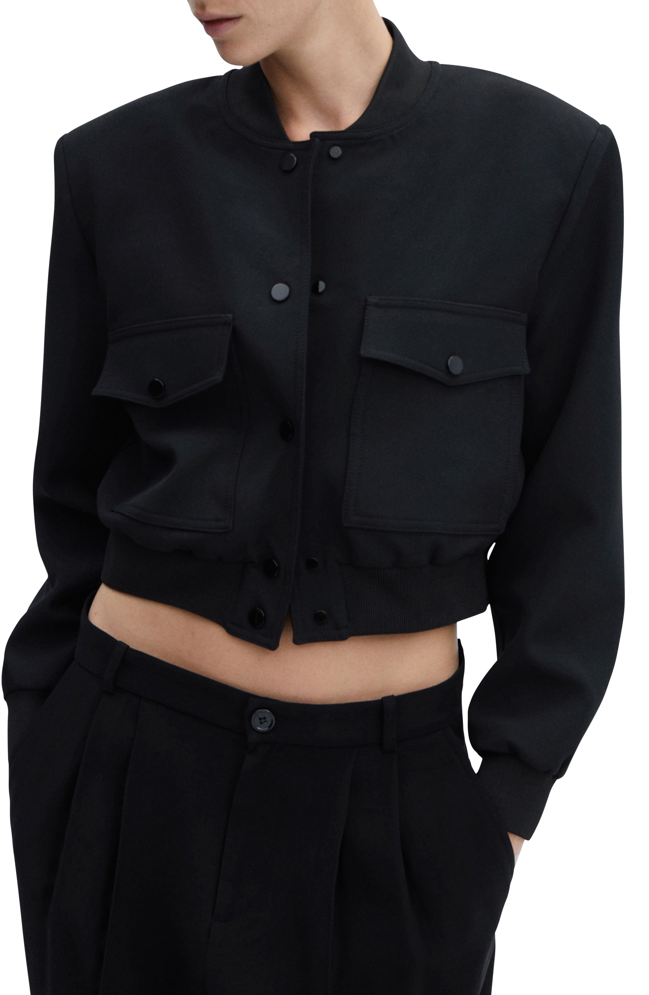 Crop Bomber Jacket in Black